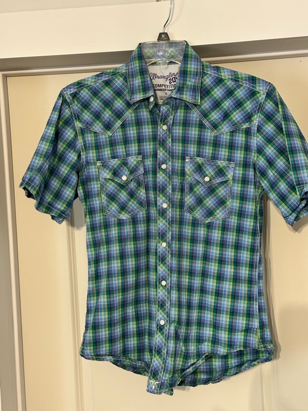 Wrangler Blue & Green Plaid Short-Sleeve Western Shirt